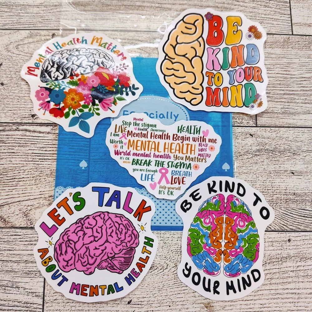Mental Health Matters Stickers - Brain Images Positive 5pc Set Vibrant Colors